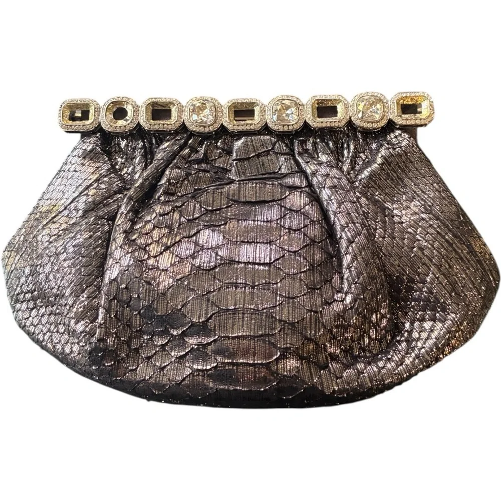 Vintage Mary Norton Jeweled Crystal Snakeskin Clutch Bag - Picture 2 of 4